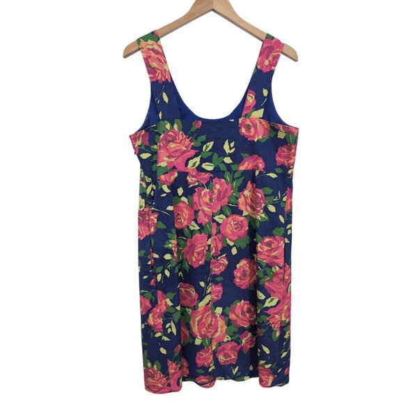 Lands End Sheath Dress Womens 12 Blue Floral Sleeveless Classic Preppy Career - Picture 2 of 9
